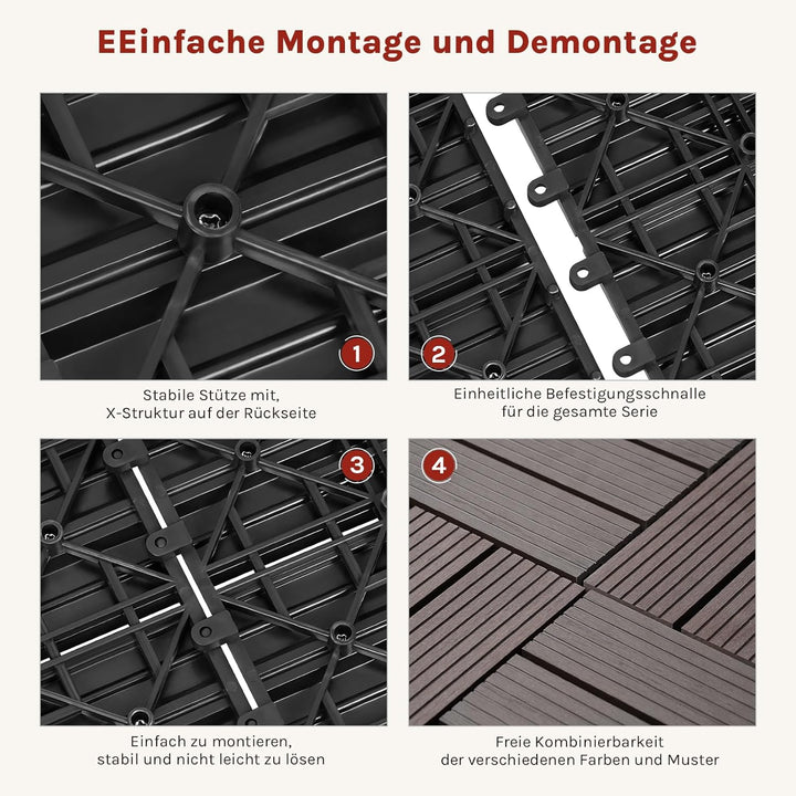 WOLTU GTF001br WPC Terrassenfliesen Terrassendielen Fliese in Holzoptik Bodenbelag mit klicksystem B