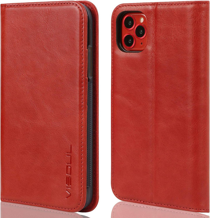 VISOUL Hülle für iPhone 11 Pro Max,Stossfeste Handyhülle [Rindsleder TPU Magnetische Klapphülle Kart