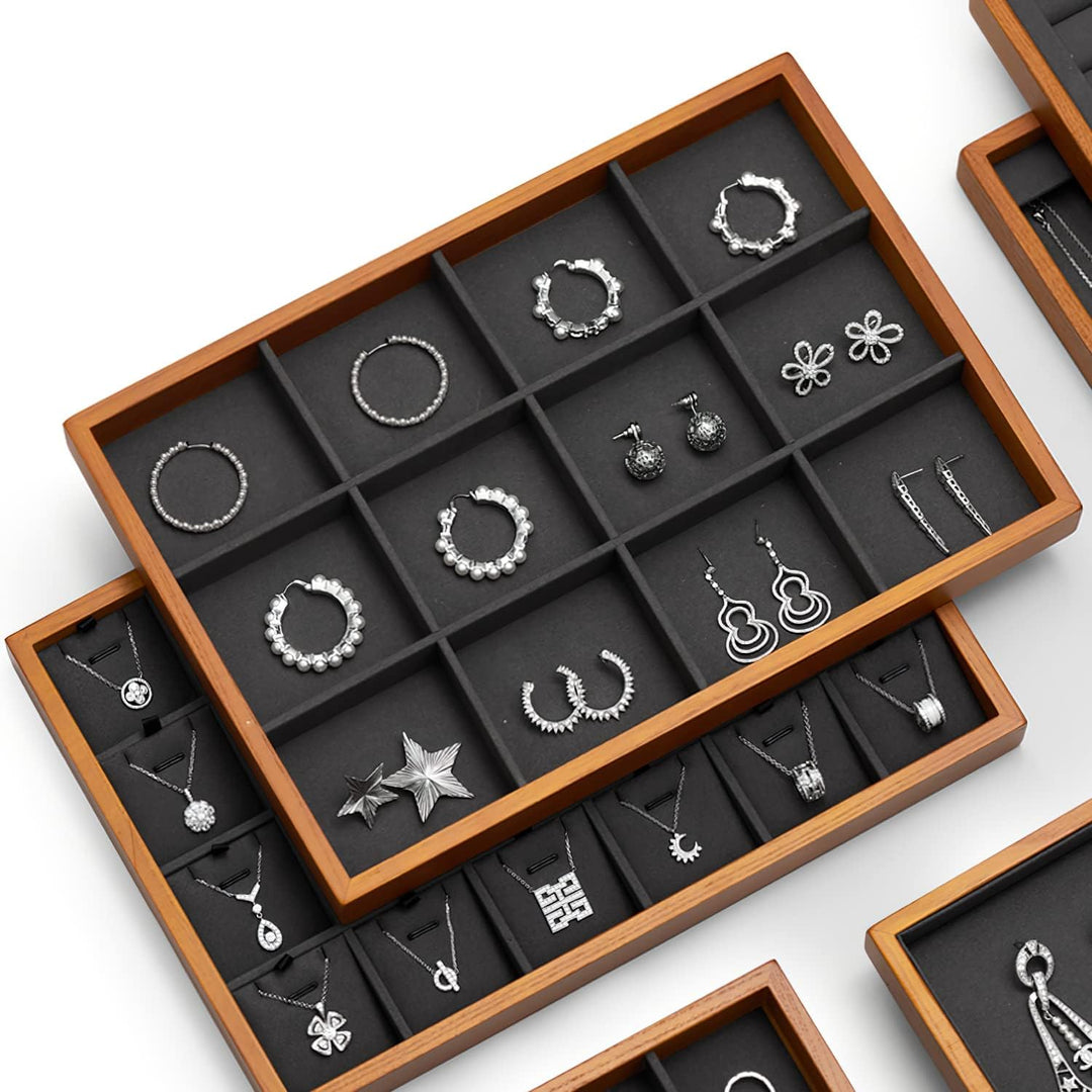 Oirlv Massivholz 12 Gitter Schmucktabletts Stapelbar Schmuckschublade Armband/Uhren Vitrine Display