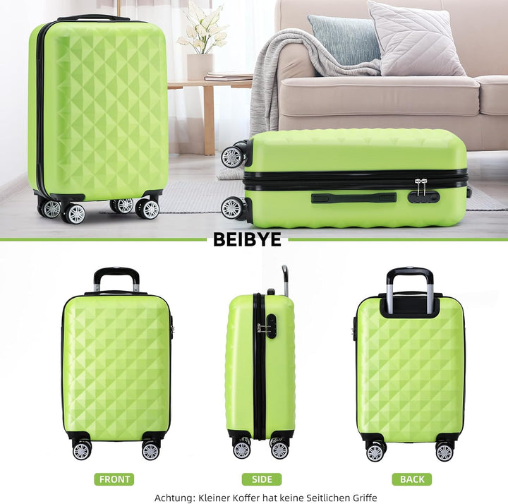 BEIBYE Zwillingsrollen 2066 Hartschale Trolley Koffer Reisekoffer Gepäck M-L-XL-Set (Grün, M) Grün M