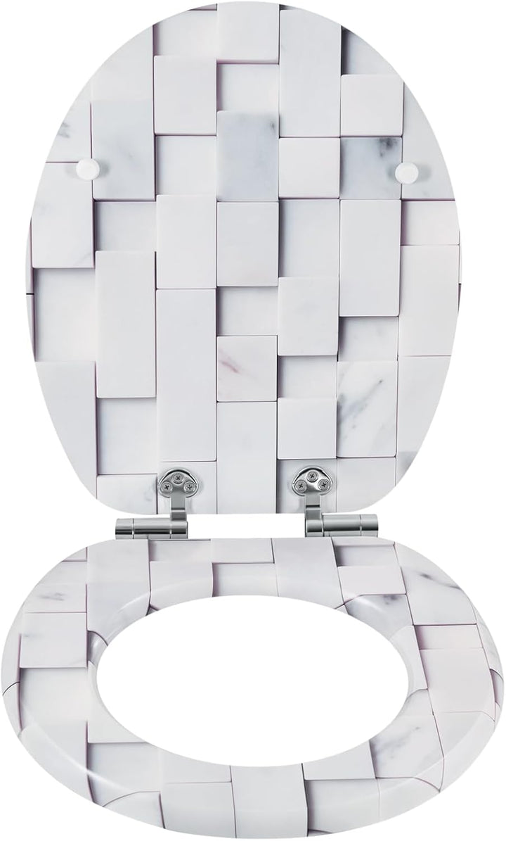 WOLTU Toilettendeckel mit Absenkautomatik, WC Sitz O Form, Klodeckel mit Mosaik-Motiv, Klobrille Toi