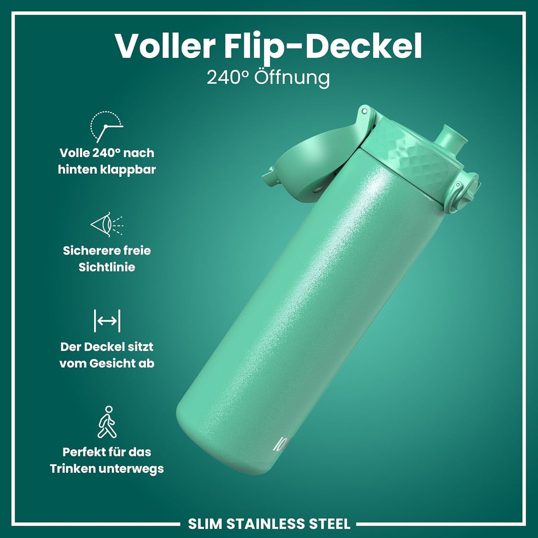 Ion8 Stahl-Trinkflasche, 600 ml, Auslaufsicher, Einhandöffnung, Sichere Verriegelung, Spülmaschinenf