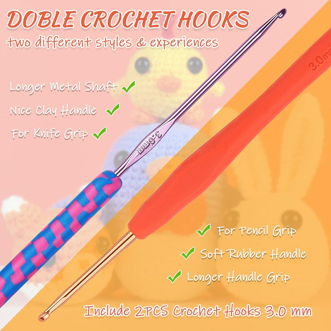 Coopay Häkelset für Anfänger, Komplettes Häkelset mit 4 Verschiedene Tier-Häkelanleitungen (Pinguin/