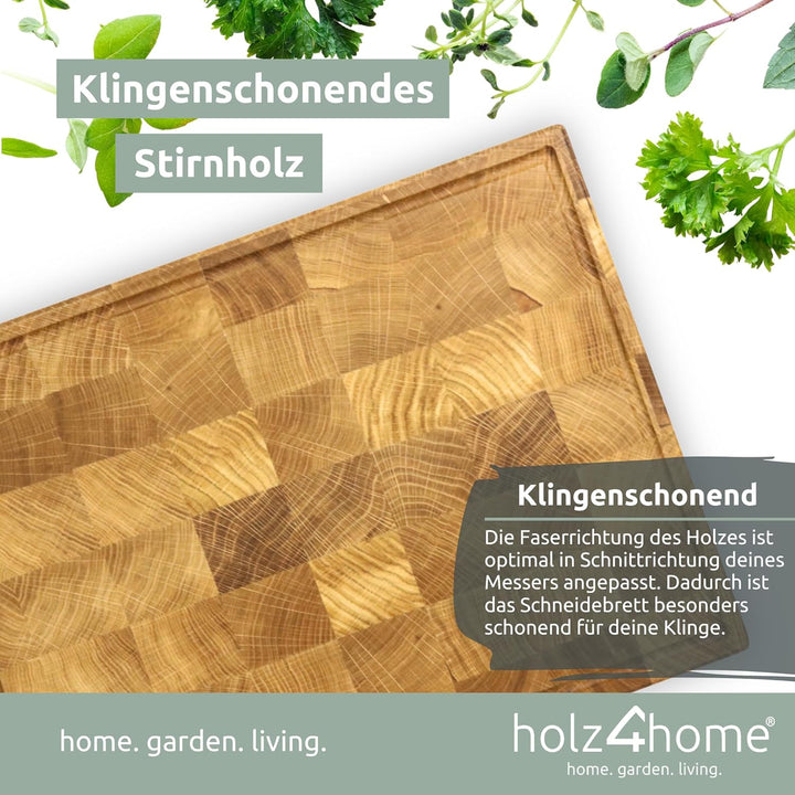 holz4home® Premium Schneidebrett Stirnholz aus Eiche I 40 x 30 x 4 cm I Hackbrett Unterlage für die