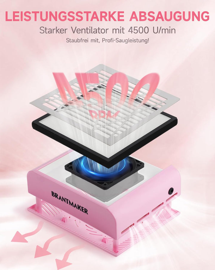 BRANTMAKER Staubabsaugung Nagelstudio Absaugung Nagelstaubsauger, mit Bürste und 2 Wiederverwendbare