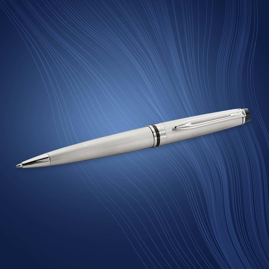 Waterman Expert Kugelschreiber | Edelstahl mit Chromzierteile | Mittlere Spitze | Blaue Tinte | Gesc