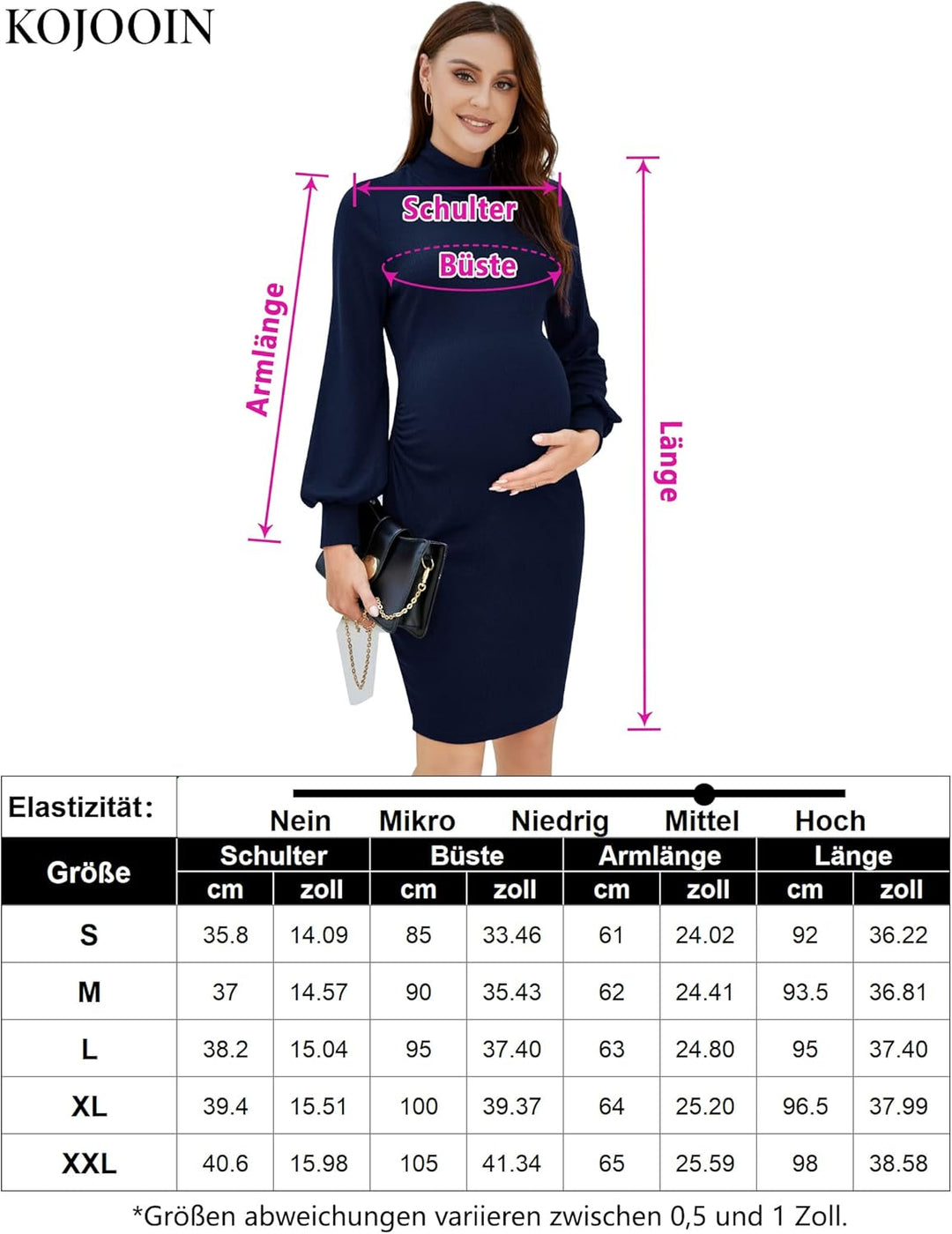 KOJOOIN Damen Umstandskleid Schwangerschafts Langarm Umstandskleider Rollkragen Umstandskleider mit