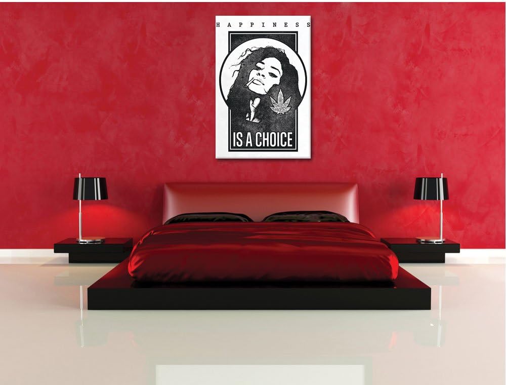 Happiness is a choice white Bild auf Leinwand, XXL riesige Bilder fertig gerahmt mit Keilrahmen, Kun