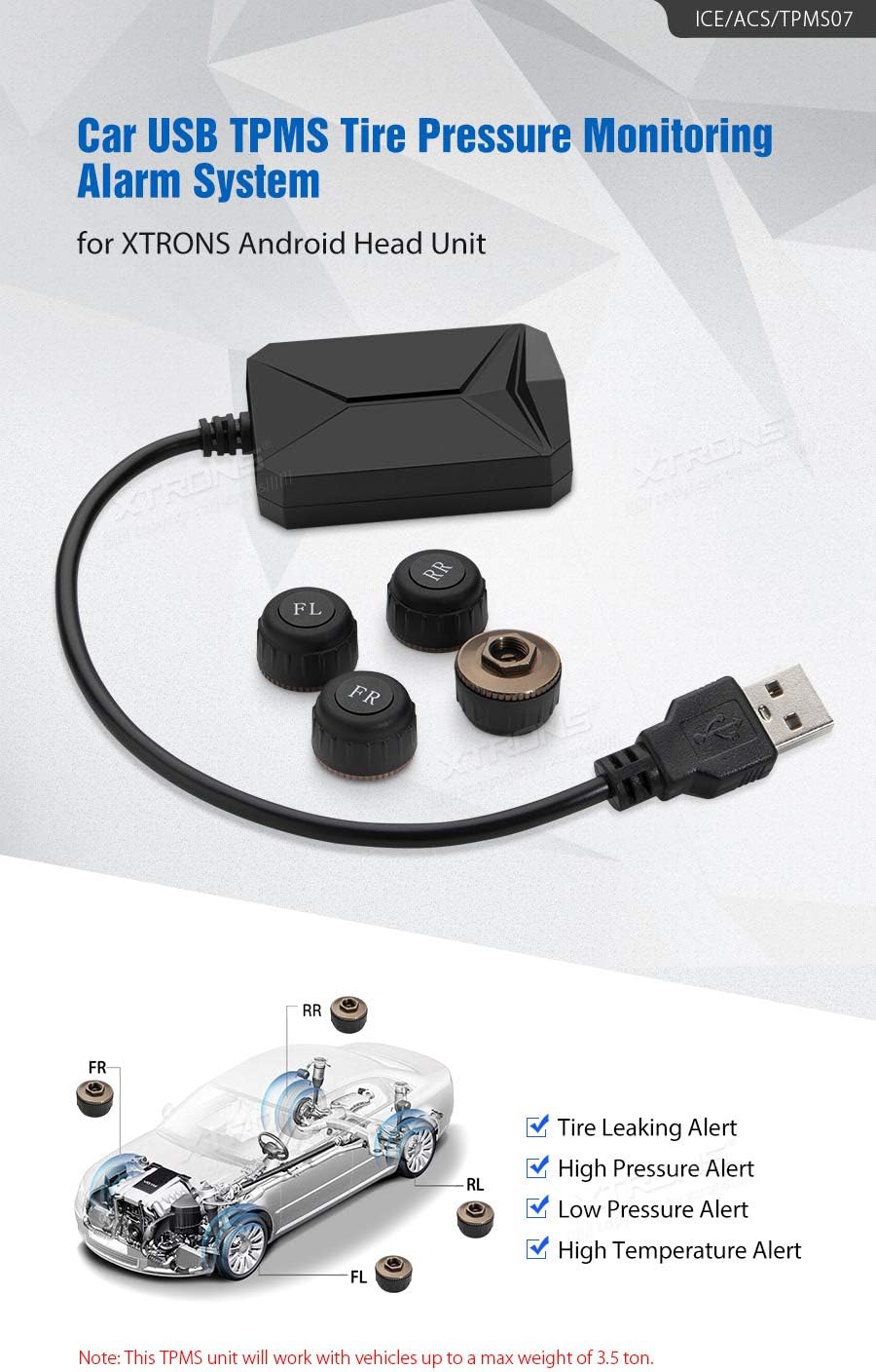 XTRONS TPMS Auto Reifendruck Kontroll Alarmsystem mit 4 Externe Sensoren für XTRONS Android 9.0 Auto