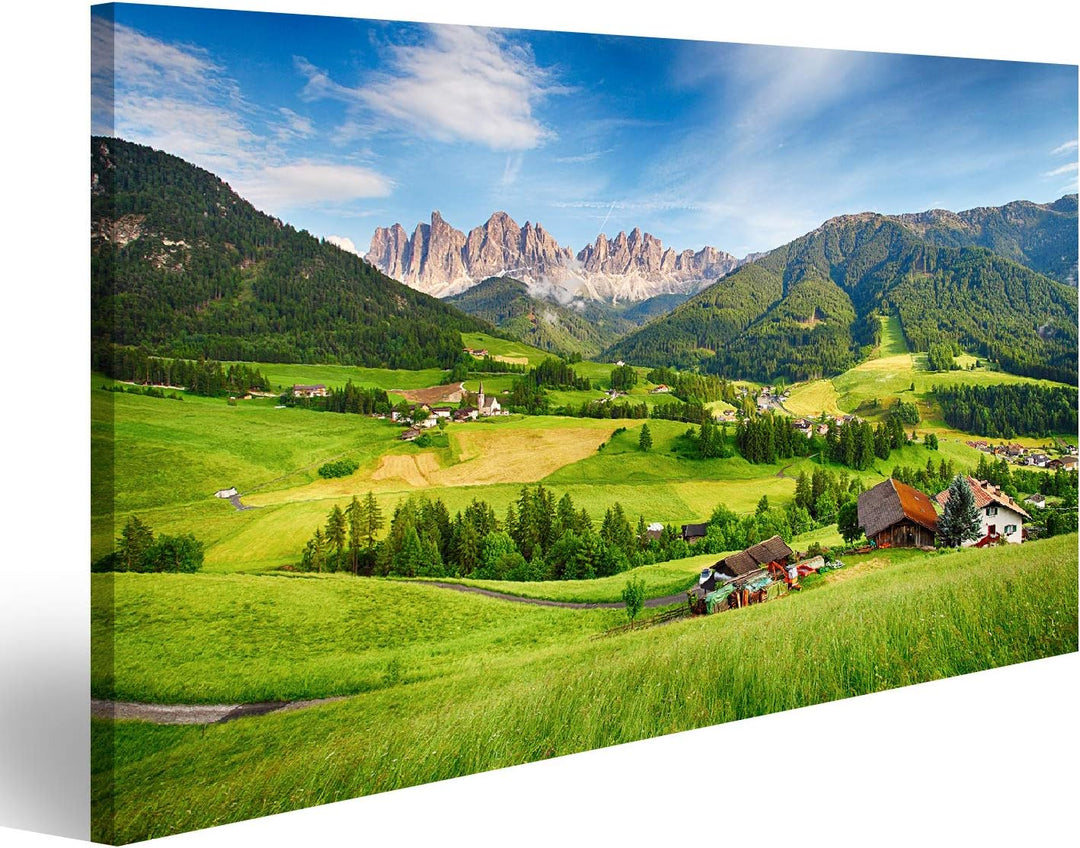 Bild Bilder auf Leinwand Dolomiten Alpen Berg Val di Funes Wandbild, Poster, Leinwandbild PRS, 80L x