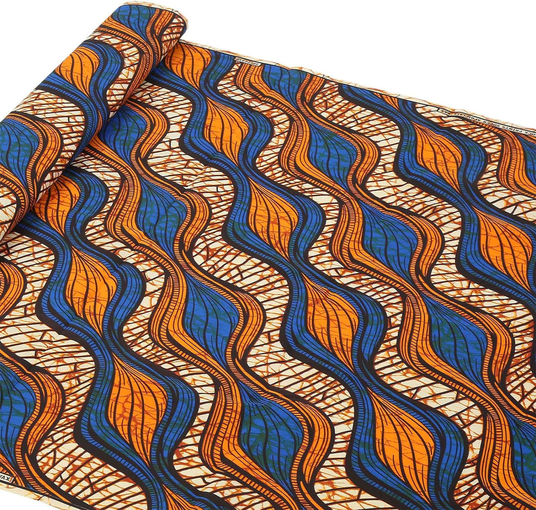 Eujgoov 6 Yards Afrikanischer Polyester-Wachsdruck-Stoff Afrikanischer Stoff für Partykleid DIY Bär