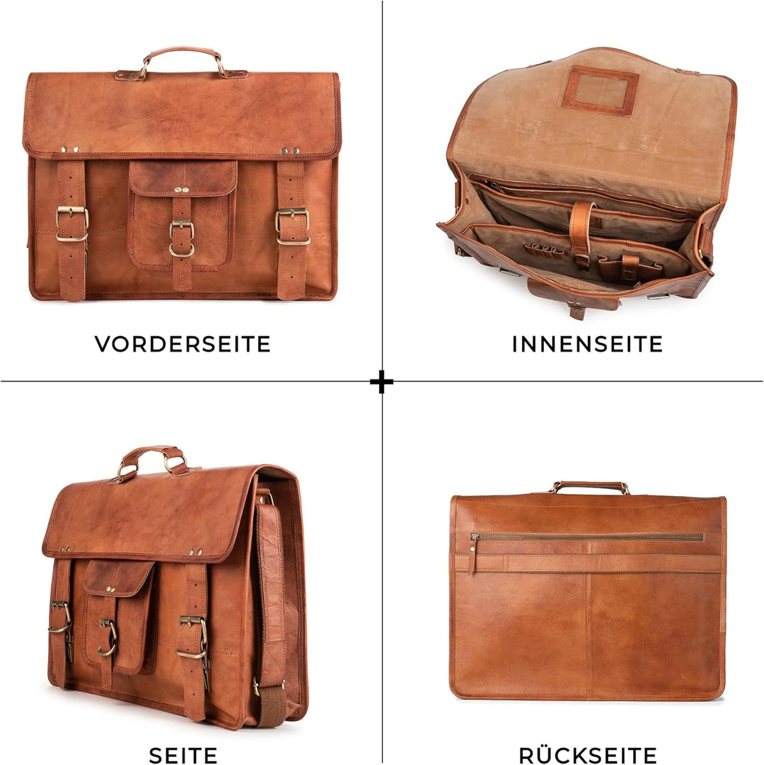 Berliner Bags Vintage Umhängetasche Berlin aus Leder, Messenger Bag mit Laptopfach für Damen und Her