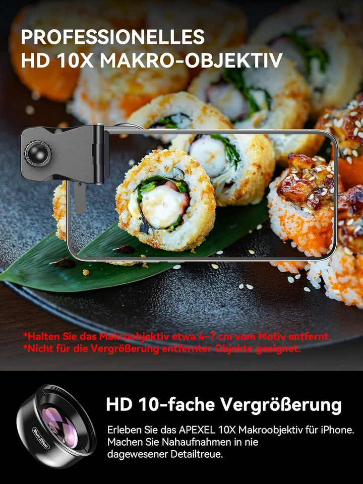 Apexel HD-Objektiv, 100 mm Makroobjektiv für iPhone X/8/8Plus/7/Plus, Samsung Galaxy S10/S10 Plus, H