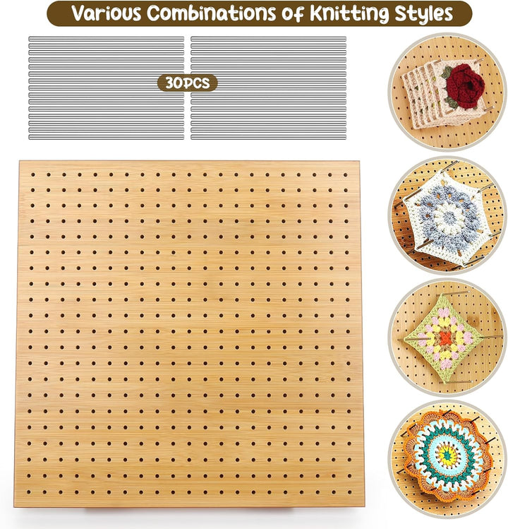 Coopay Granny Square Spanner 29 cm, Sperrbrett für Granny Square Gross, Bambus Blocking Board mit 30