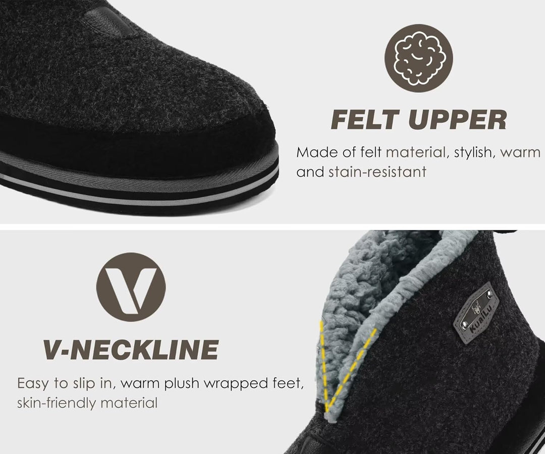 KuaiLu Hausschuhe Boots Herren Winter Filz Hausstiefel Warm Plüsch Flauschige Fell Hüttenschuhe Kusc
