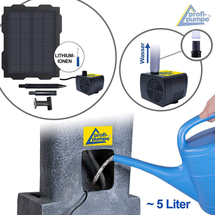 profi-pumpe.de Solar Gartenbrunnen Brunnen Solarbrunnen 3-Stufige Stein-Kaskade mit LED-Licht, Zierb