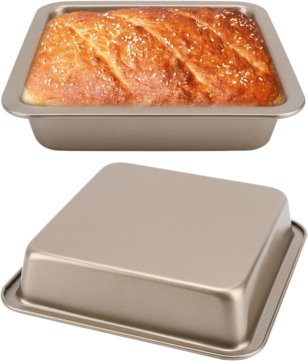 Tissting 2 Stück Kastenform 22 x 22 x 4,6 cm Quadratisch Brot Backform Gold Karbonstahl Antihaftbesc