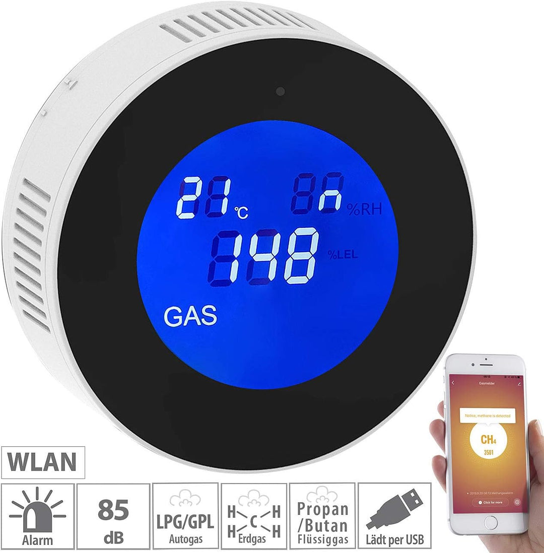 VisorTech Erdgasmelder: 2er-Set WLAN-Multi-Gasmelder, mit App & Sprachansage (Gassensor, Gas Melder