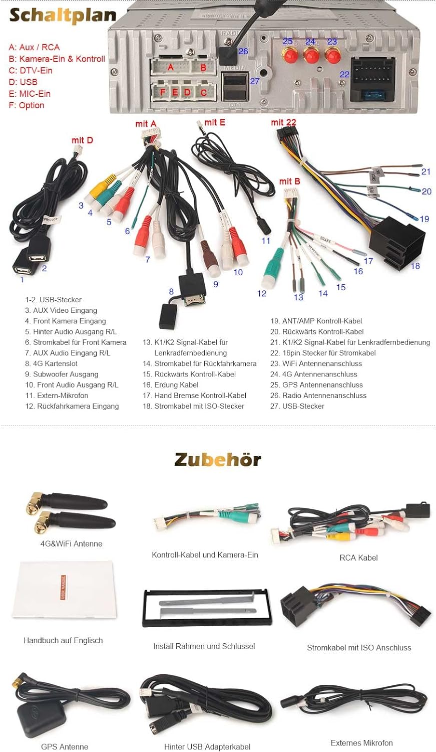 Erisin 8-Kern 4GB RAM 64GB ROM Android 12 Autoradio mit GPS Navigation UnterstĂŒtzt Kabelloses CarPla