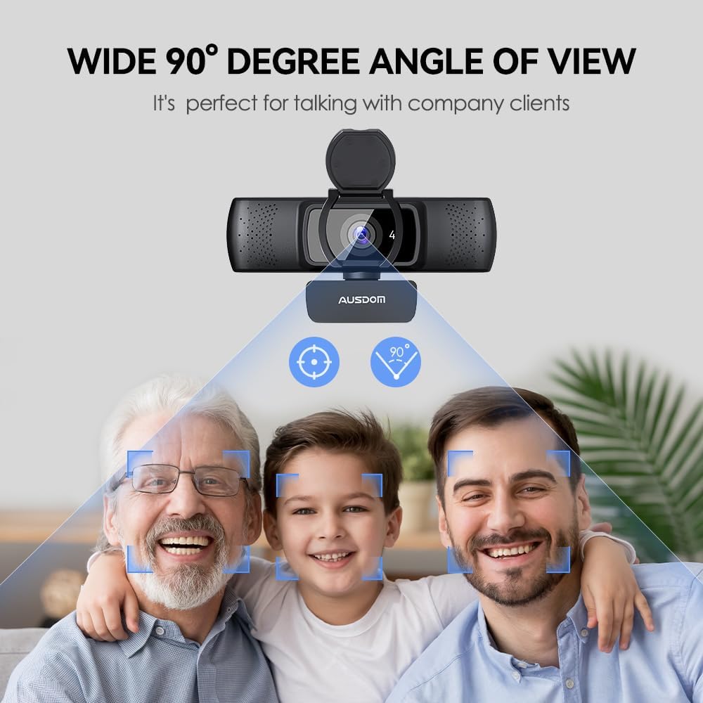 AUSDOM Webcam, Autofokus Webcam mit Mikrofon, Privatsphäre, Plug and Play USB Computer Web Kamera fü
