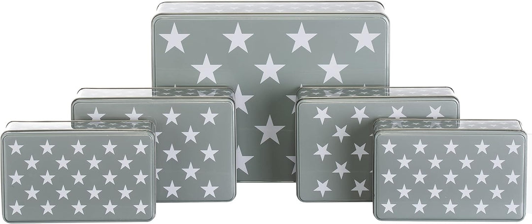 Brandsseller 5er Set Keksdose rechteckig Weihnachtsdose Plätzchendose Gebäckdose Metall Sterne 5er S