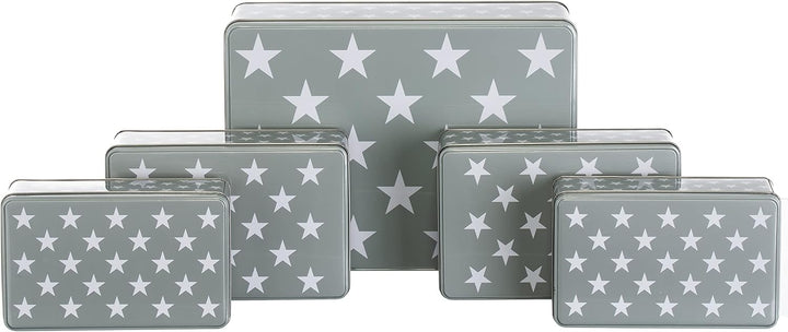 Brandsseller 5er Set Keksdose rechteckig Weihnachtsdose Plätzchendose Gebäckdose Metall Sterne 5er S
