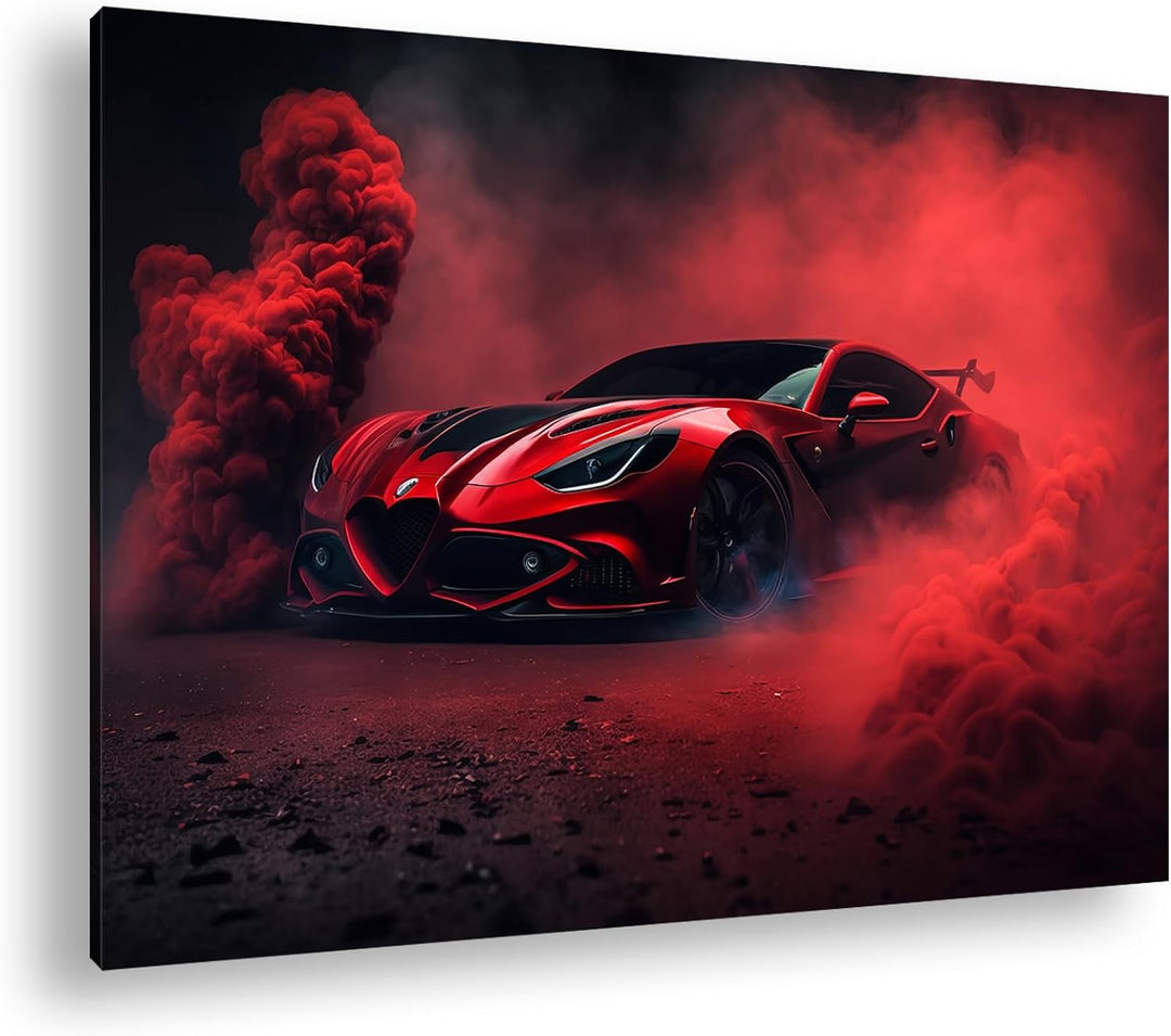deyoli luxuriöser roter Lamborghini Format: 60x40 als Leinwand, Motiv fertig gerahmt auf Echtholzrah