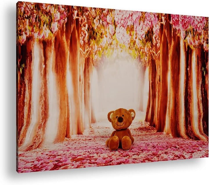 deyoli Stofftier Teddy im Märchenwald Format: 80x60 als Leinwand, Motiv fertig gerahmt auf Echtholzr