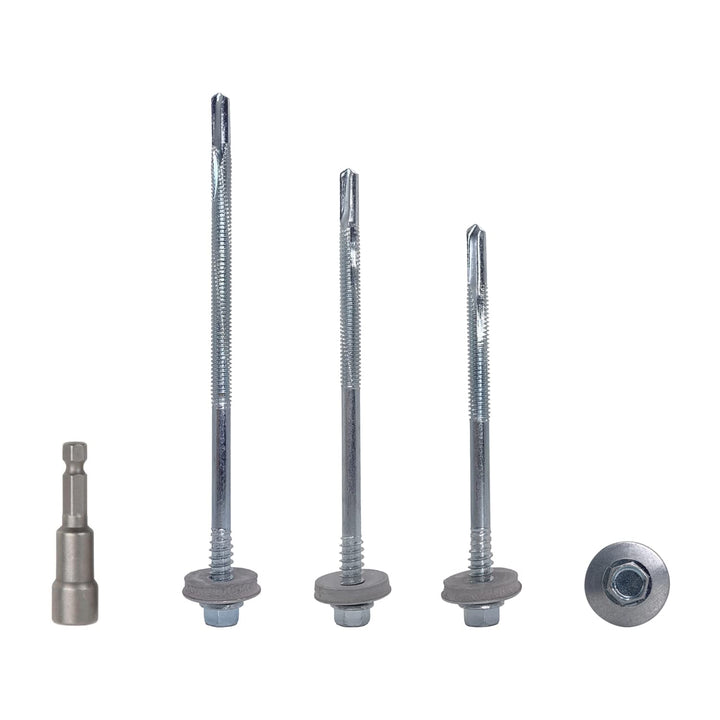 (50 Stück) Verzinkter Stahl, Sechskantkopf selbstbohrende 5,5 x 160 mm Schrauben mit EPDM Unterlegsc