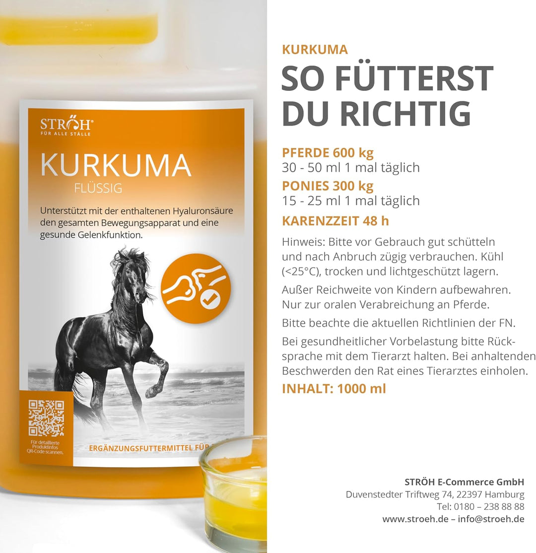 STRÖH Kurkuma für Pferde (1l Dosierflasche) • Für eine gesunde Gelenkfunktion beim Pferd • Stärkt Kn