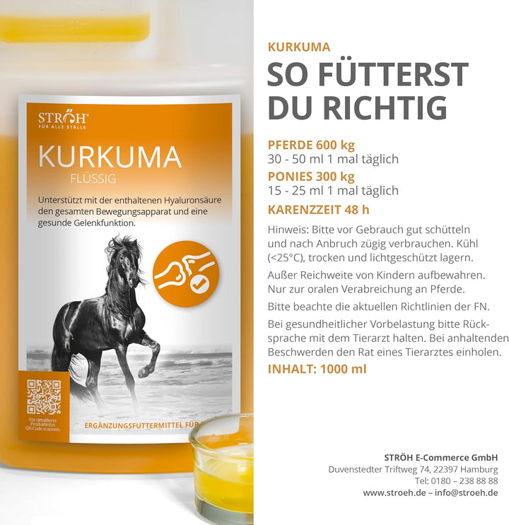 STRÖH Kurkuma für Pferde (1l Dosierflasche) • Für eine gesunde Gelenkfunktion beim Pferd • Stärkt Kn