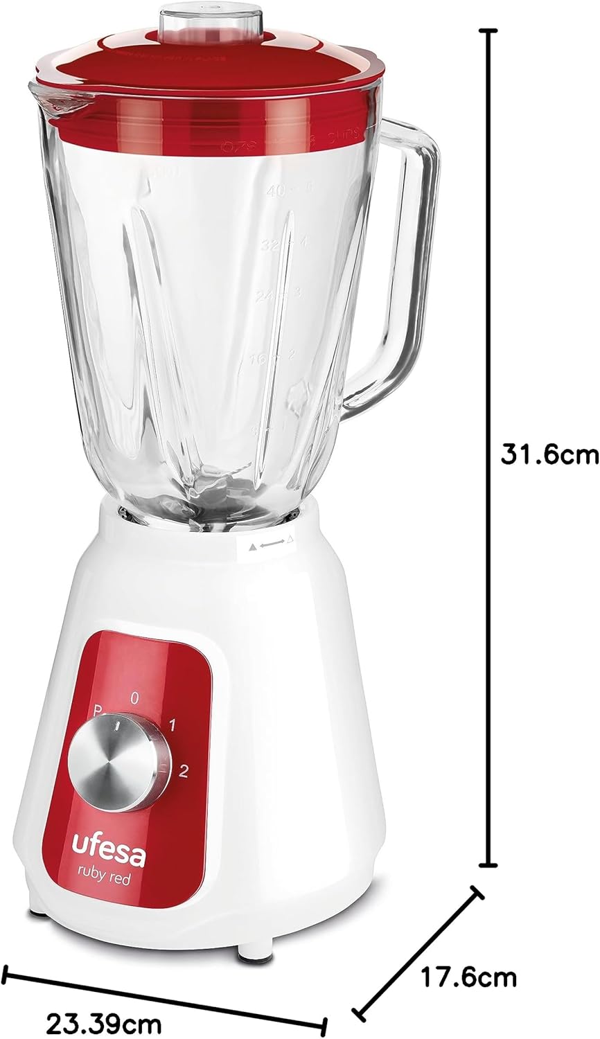 Ufesa BS4717 RUBY RED Standmixer, 500 W Leistung, Fassungsvermögen 1,5 l, Deckel mit luftdichtem Ver