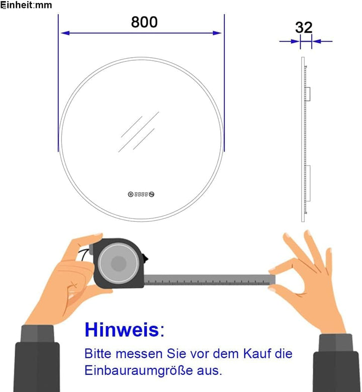 EMKE LED Badspiegel Rund ф80cm Spiegel mit Beleuchtung Runder Badspiegel Schwarzer mit Touch, Antibe