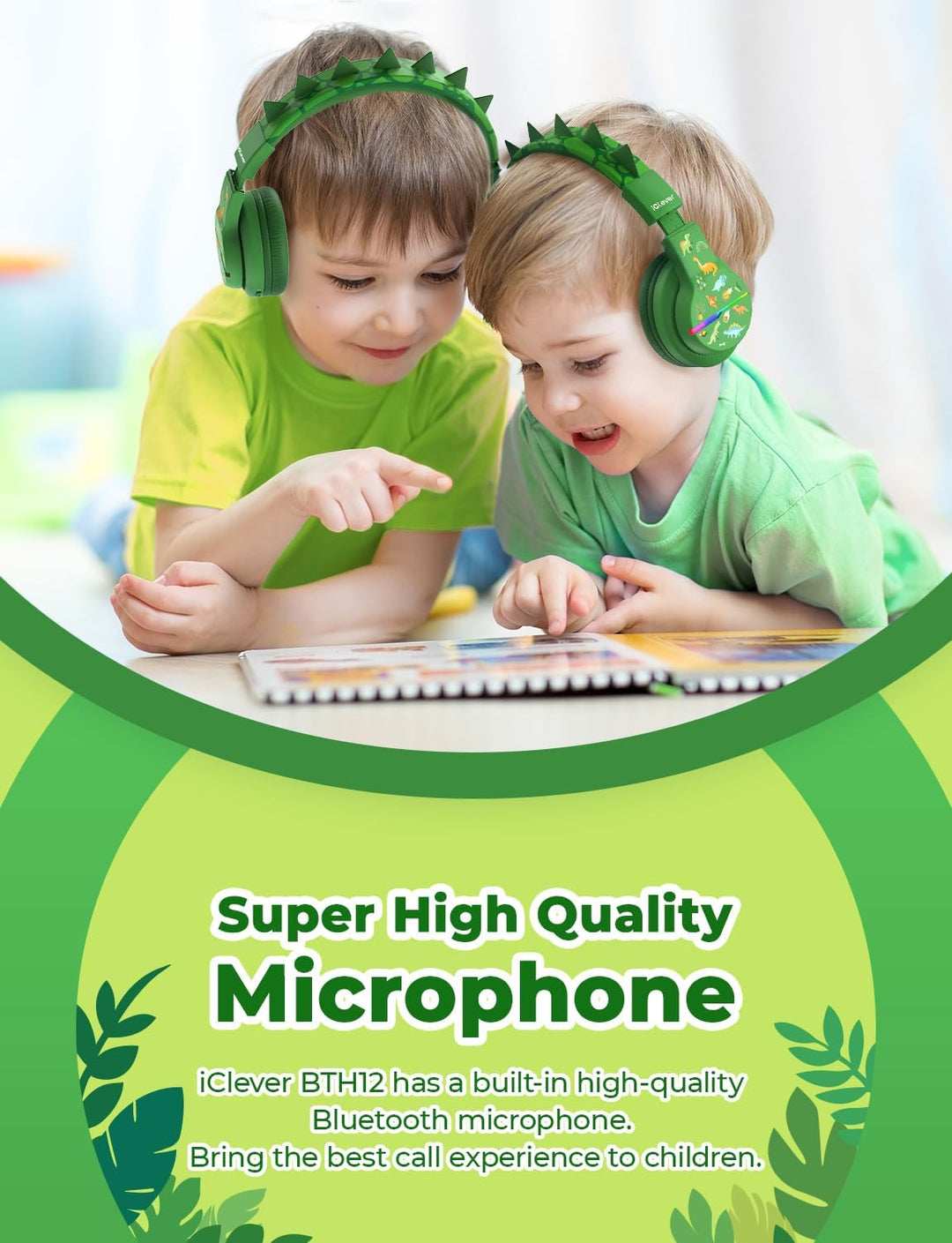 iClever Bluetooth Kinder Kopfhörer, Farbige LED-Leuchten, Kinderkopfhörer Over-Ear mit 74/85dBA Laut