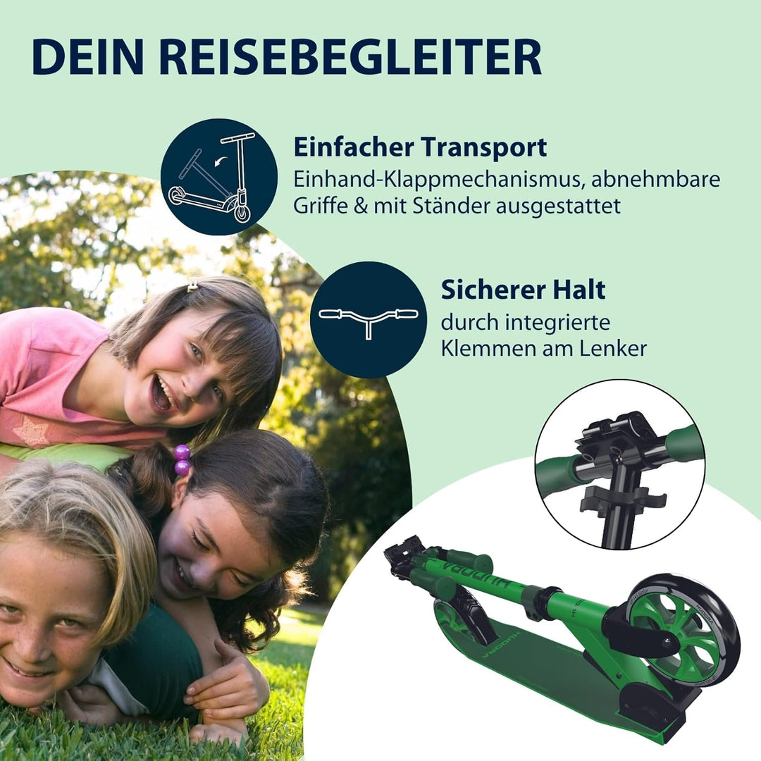 HUDORA Scooter Up 145 Junior - Hochwertiger & sicherer Kinder Roller ab 3 Jahre - Zusammenklappbarer