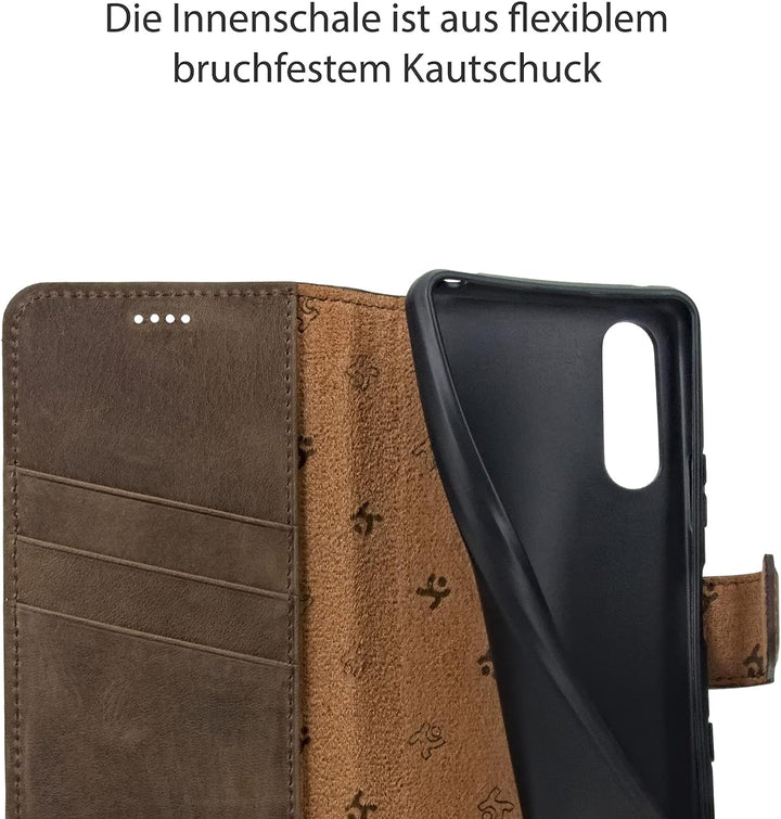 Suncase Book-Style Hülle kompatibel mit Sony Xperia 10 III 3 (2021) Leder Tasche (Slim-Fit) Lederhül