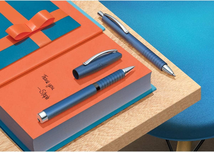 Faber-Castell 148436 -Tintenroller Essentio, Aluminium blau, 1 Stück Tintenroller blau, Tintenroller