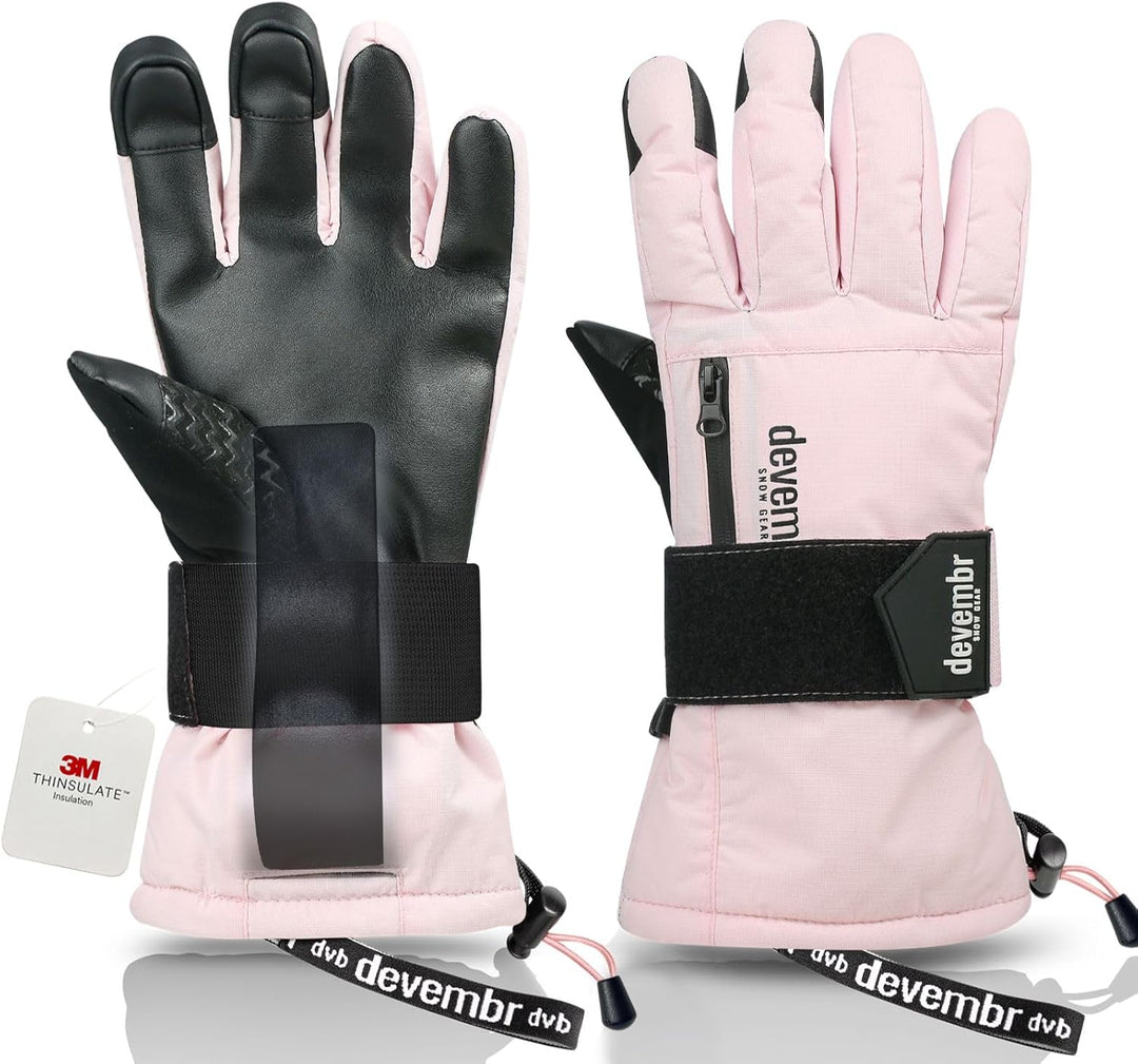 devembr Skihandschuhe mit Handgelenkschützern, Warme Snowboardhandschuhe für Herren und Damen