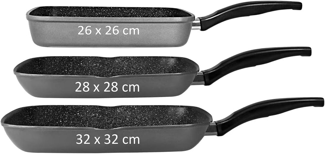 STONELINE Grillpfanne, 26 x 26 cm, Aluguss, Grillpfanne beschichtet mit echten Steinpartikeln, grau,