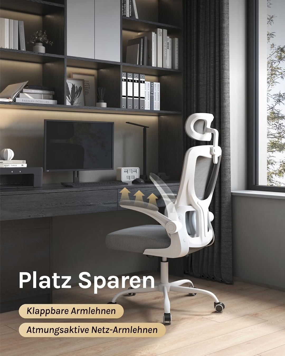 WOLTU Bürostuhl ergonomisch, Schreibtischstuhl Netzstoff, Drehstuhl höhenverstellbar, Schaukelfunkti