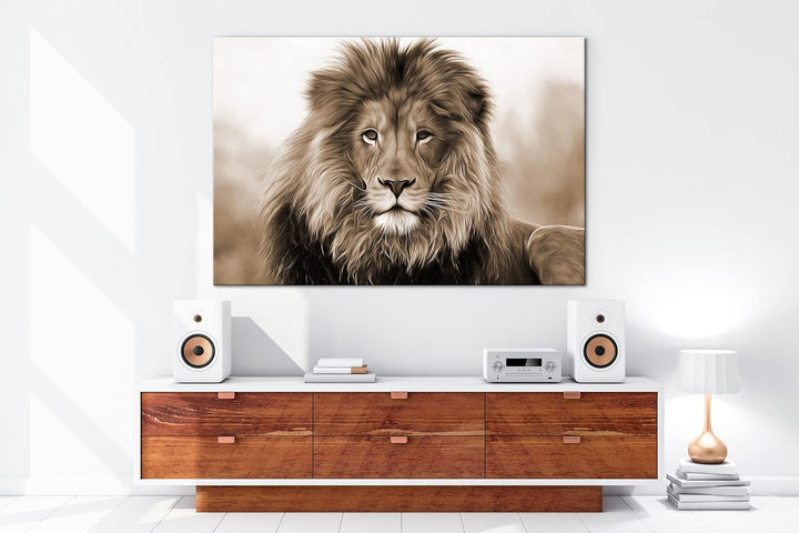 deyoli Stolzer Löwe Effekt: Sepia Format: 80x60 als Leinwandbild, Motiv fertig gerahmt auf Echtholzr