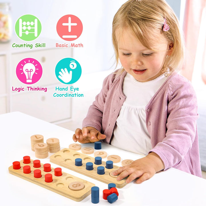 Wisplye Montessori Mathe Spielzeug, Rechenstäbchen Holz Zahlen, Holzspielzeug Addition und Subtrakti
