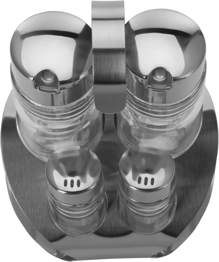 Westmark Menage Salz, Pfeffer, Essig und Öl, 5-tlg., Fassungsvermögen: 2x 40 ml/ 2x 160 ml, Rostfrei