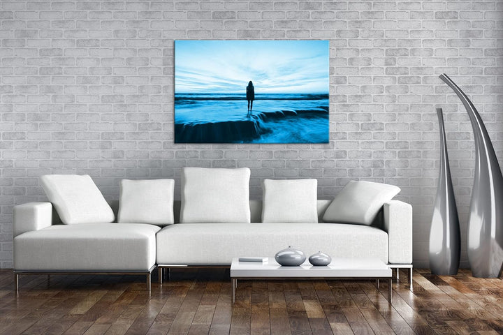 deyoli Sonnenuntergang am Meer Format: 80x60 Effekt: Monocrome Blau als Leinwandbild, Motiv fertig g