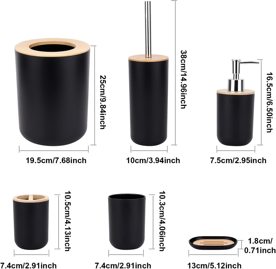 Badezimmer-Zubehör-Set aus Bambus, Waschraum-Zubehör-Set, Lotion-Flaschen, Zahnbürstenhalter, Zahnbe