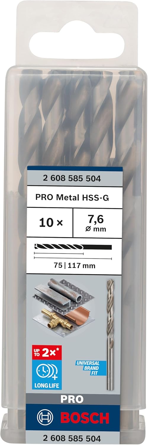 Bosch Professional 10x HSS-G Metallbohrer (für Metall, Ø 7,6 mm, Robust Line, Zubehör Bohrmaschine)