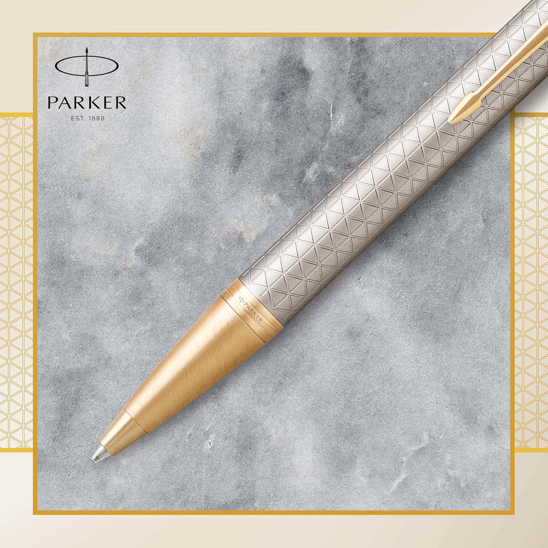 Parker IM Kugelschreiber | Premium Warm Silver | Mittlere Spitze | Blau | Geschenkbox Kugelschreiber