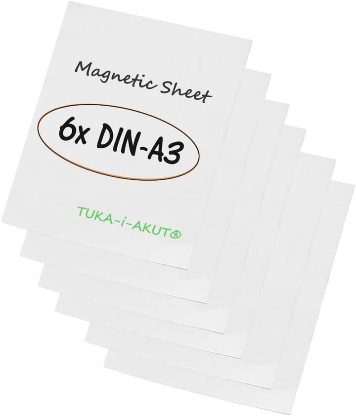 TUKA-i-AKUT 6x A3 Magnetfolie zum Beschriften und Zuschneiden, Flexibel Magnet Tafelfolie Magnetplät