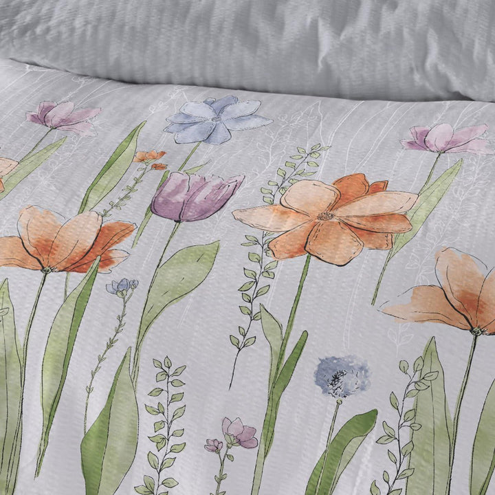 Traumschlaf Seersucker Bettwäsche Set • aus 100% Baumwolle in floralen Aquarell Blumen Muster • Büge