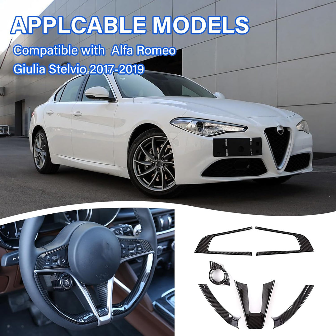 DIYUCAR Karbonfaser-Aufkleber aus ABS-Kunststoff, Auto-Lenkrad-Dekoration, Verkleidung für Giulia St